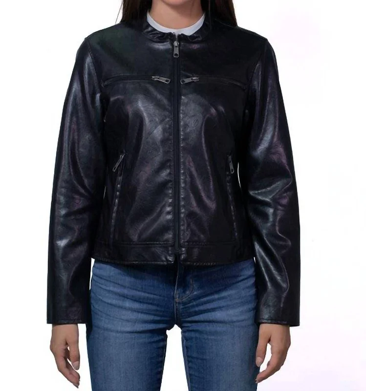 Discount Days Synthetic Leather Racer Jacket In Black
