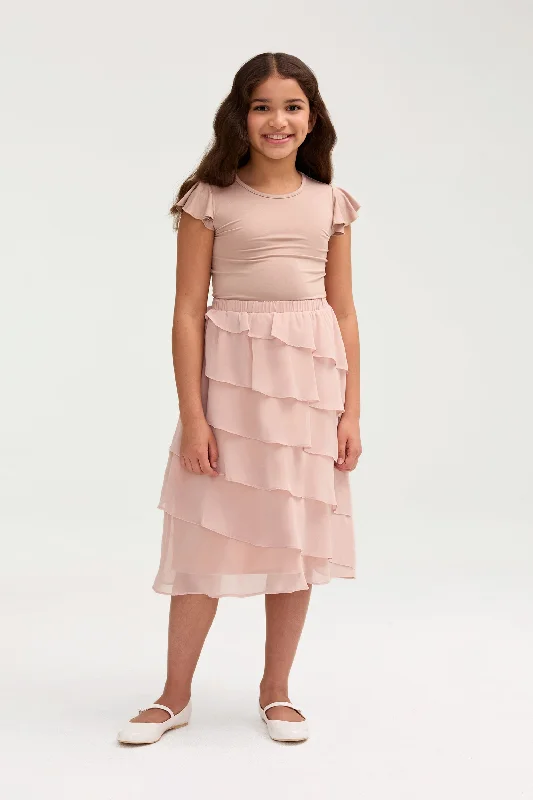 Special Discount Tasnima Tiered Chiffon Skirt & Top Set (Girls)