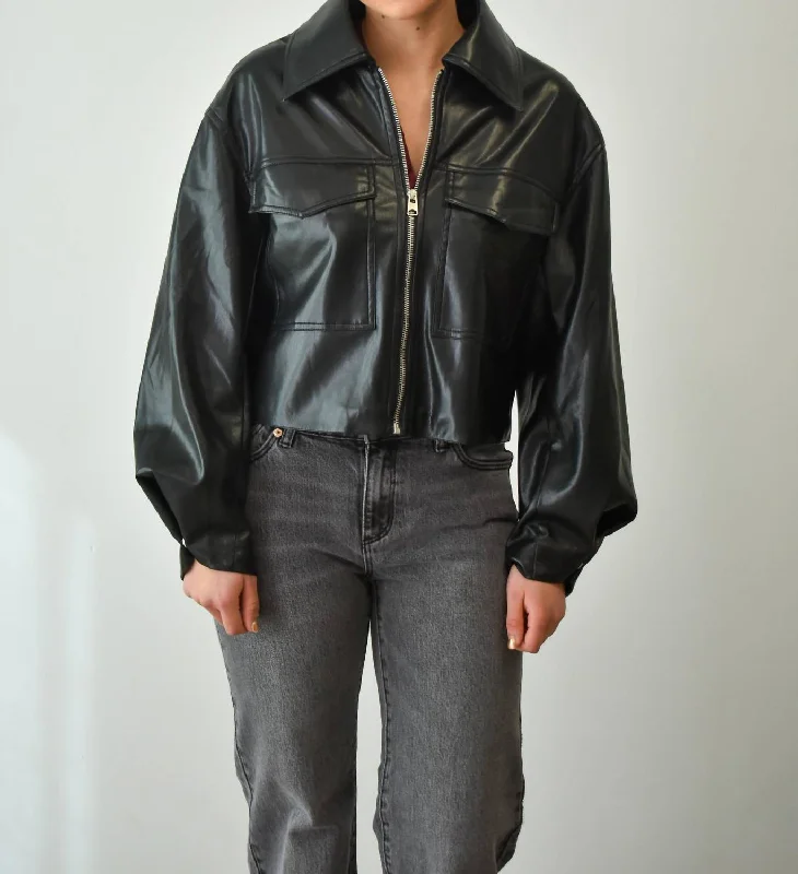 Massive Deals Vegan Leather Jacket In Black