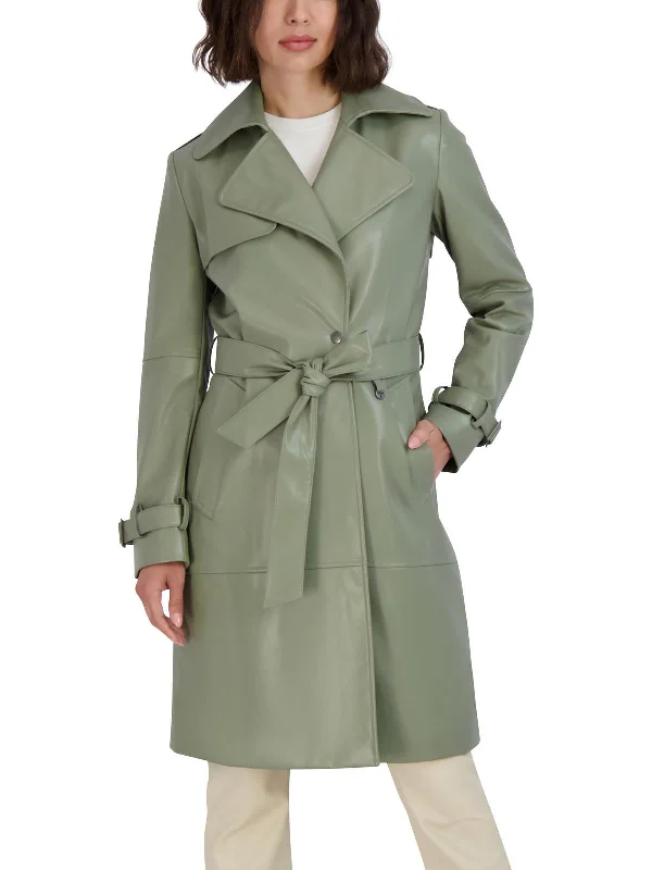Instant Discount Womens Faux Leather Cold Weather Trench Coat