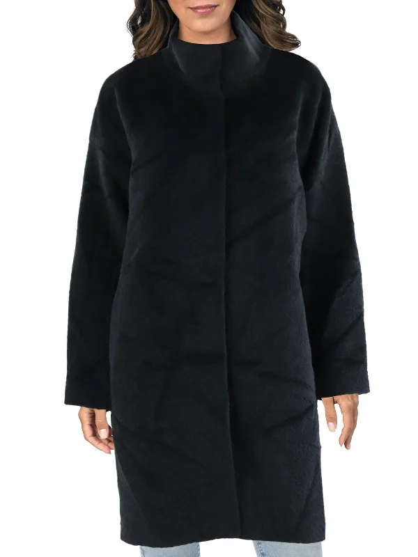Overstock Womens Stand Collar Midi Wool Coat