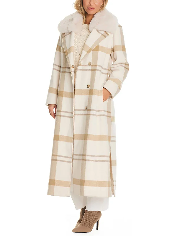 Deal Dash Womens Wool Blend Faux Fur Trim Walker Coat