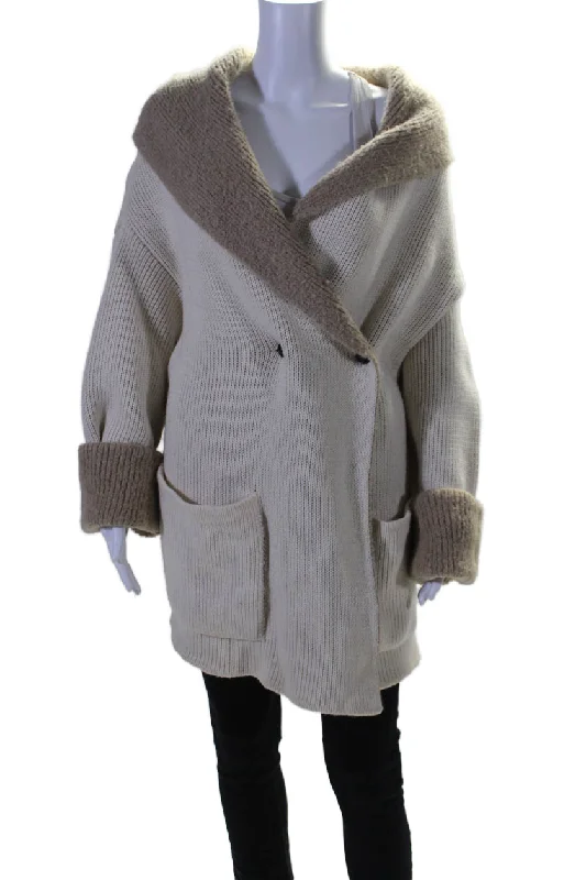 Act Fast Woolrich Womens Cream Alpaca Cowl Neck Pockets Long Sleeve Hooded Jacket