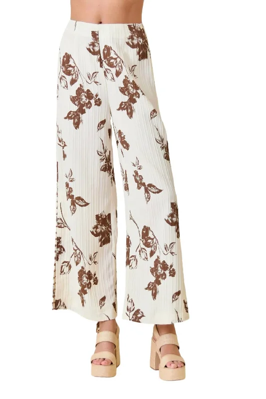 Exclusive Deal Bead Side Slit Wide Leg Pants In Ivory/brown