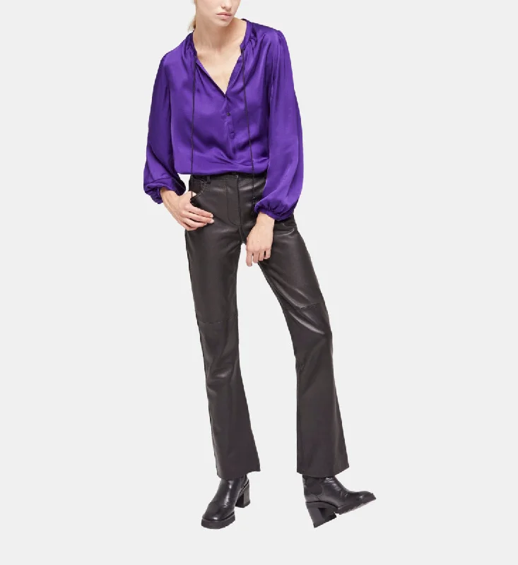 Inventory Reduction Black Leather Pants With Studs