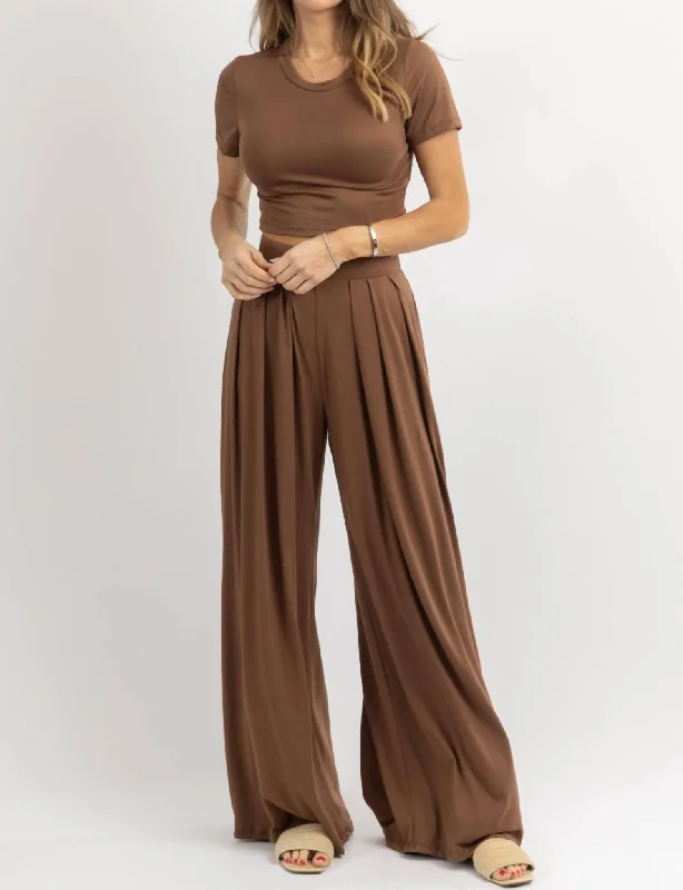 Bargain Bin Butter Soft Palazzo Pants Top Set In Brown
