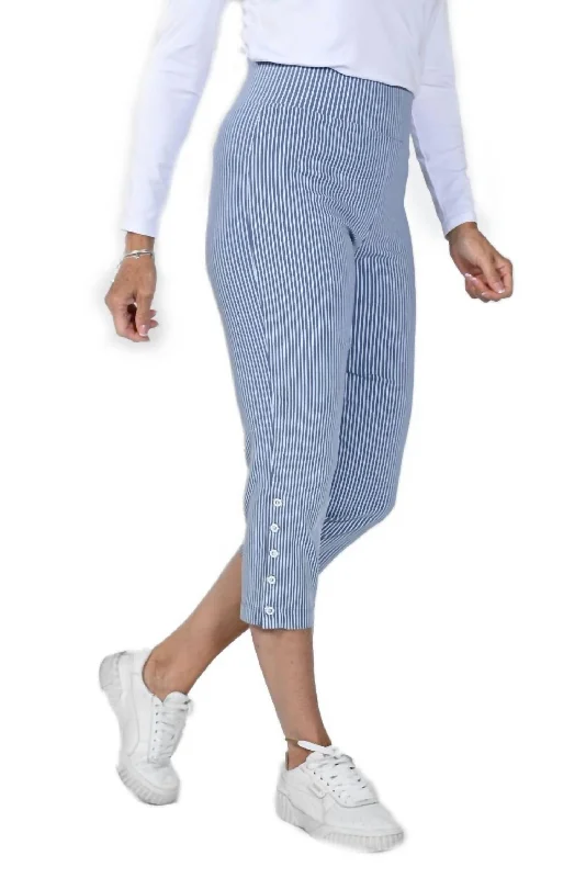 Price Cut Button-Detail Capri Pant In Blue/white