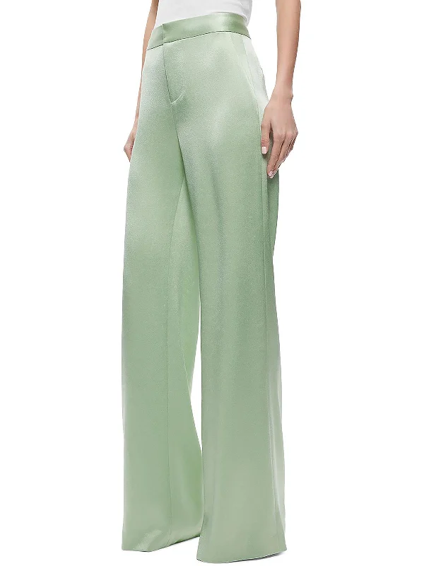 Online Exclusive Deanna Womens Satin High Waist Wide Leg Pants