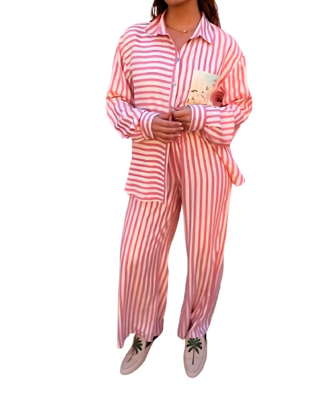 Price Buster Elissa Wide Trouser In Pink Stripe