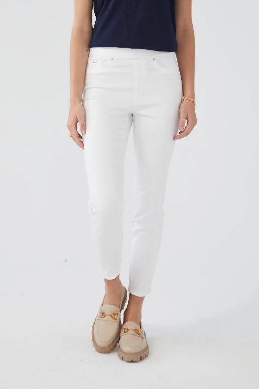 Act Now Euro Twill Pull-On Slim Ankle In White