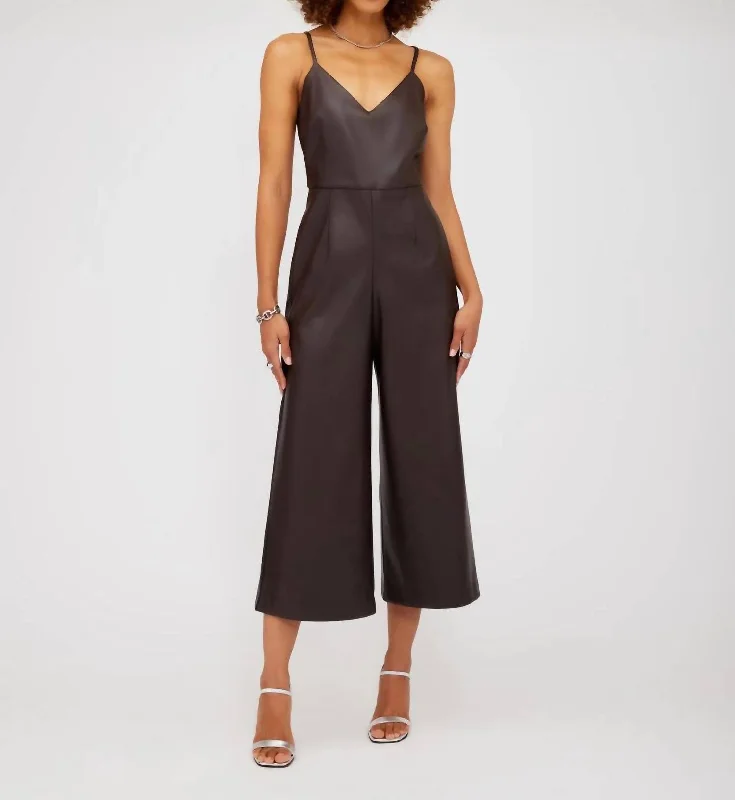 Must-Have Deals Faux Leather Cropped Jumpsuit In Brown