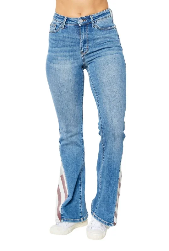 Final Clearance Flag Print Flare Jean In Medium Wash