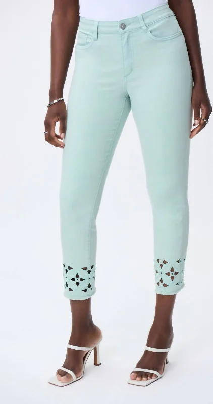 Big Discounts Floral Cutout Pants In Mint Green