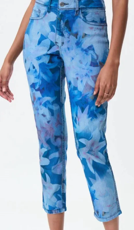 Price Cut Floral Pants In Light Blue