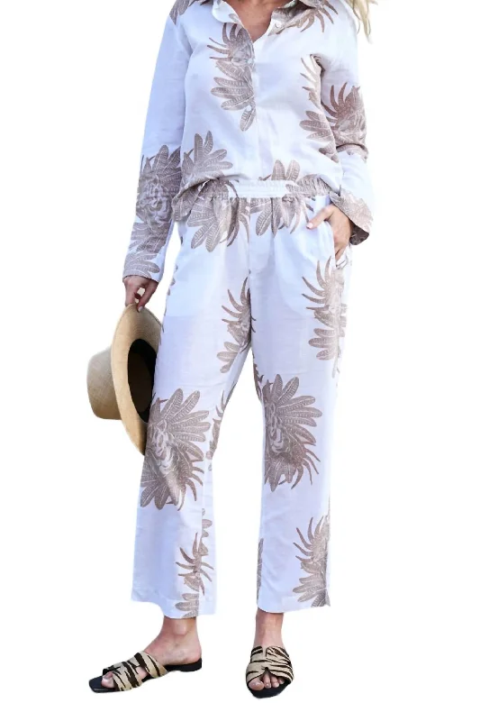Price Smash Greek Tiger Pants In White