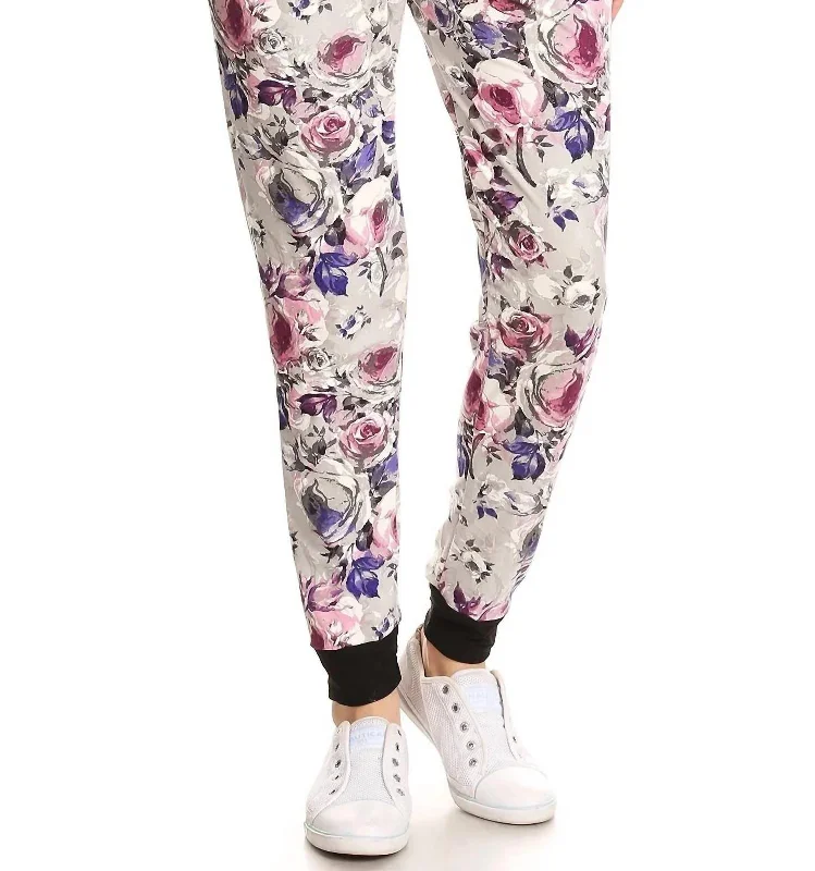New Markdowns Grey Floral Jill Jogger Pants In White