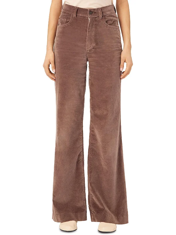Super Bargain Hepburn Womens Velvet High Rise Wide Leg Pants