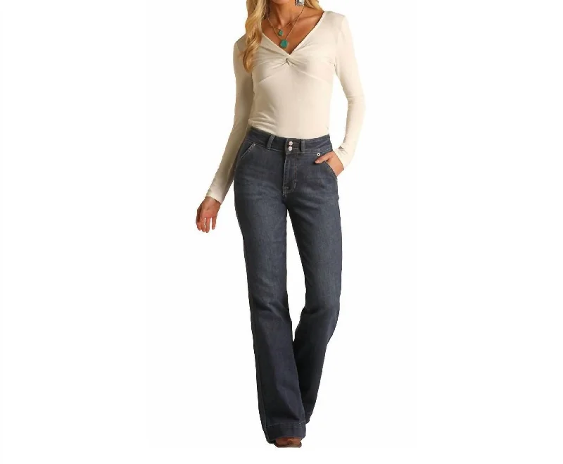 Year-End Clearance High Rise Denim Trouser Jeans In Dark Wash