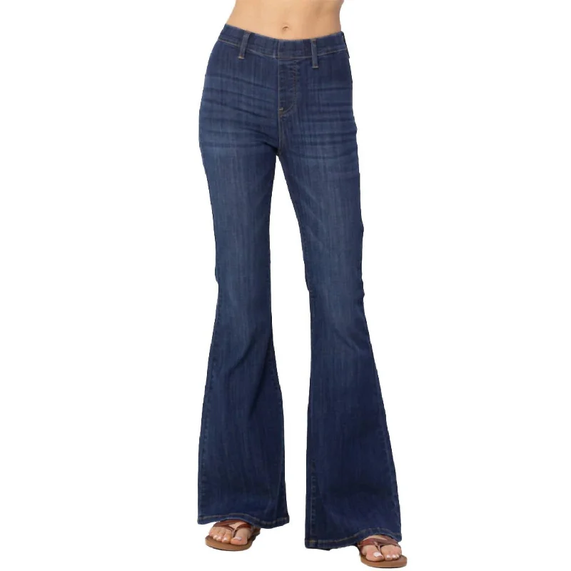 Weekend Deal High Waist Pull On Flare Leg Jeans In Dark Wash