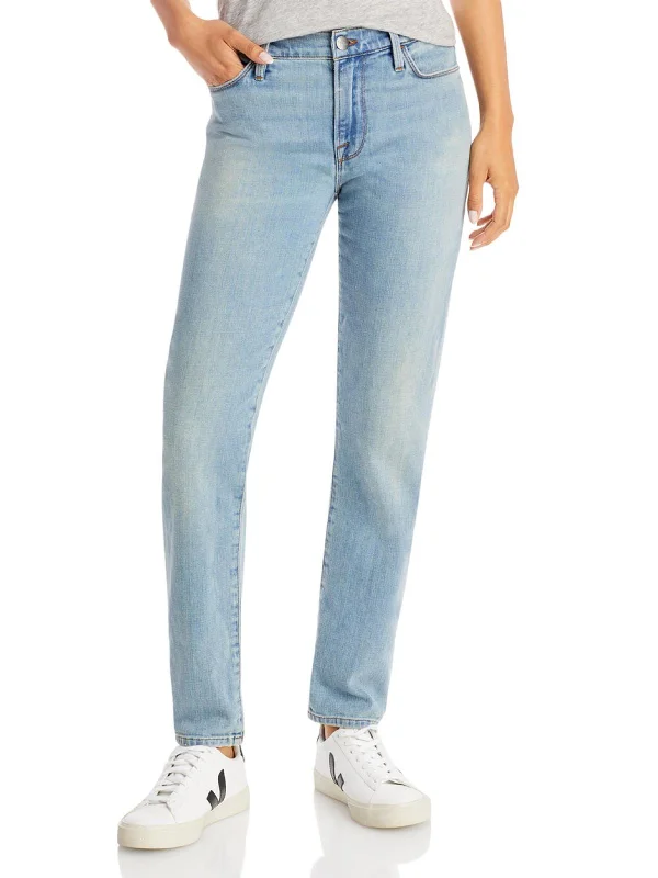 Overstock Sale Le Garcon Womens Light Wash Mid Rise Straight Leg Jeans