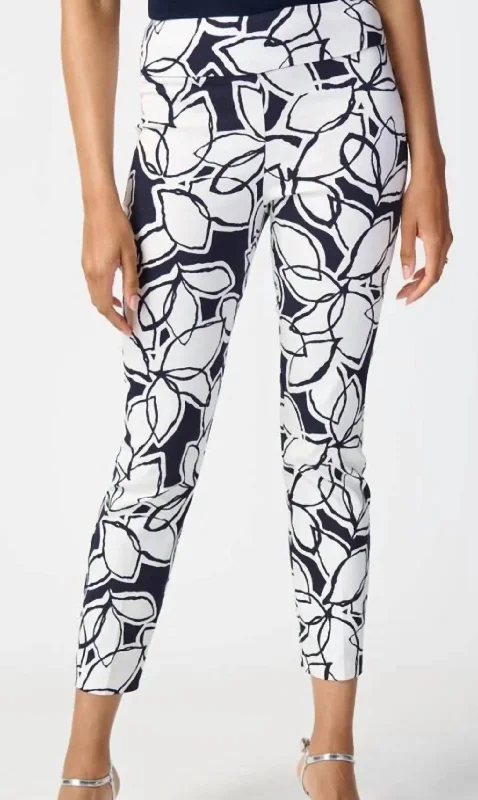 Massive Deals Leaf Print Millennium Pull-On Pants In Midnight Blue Vanilla