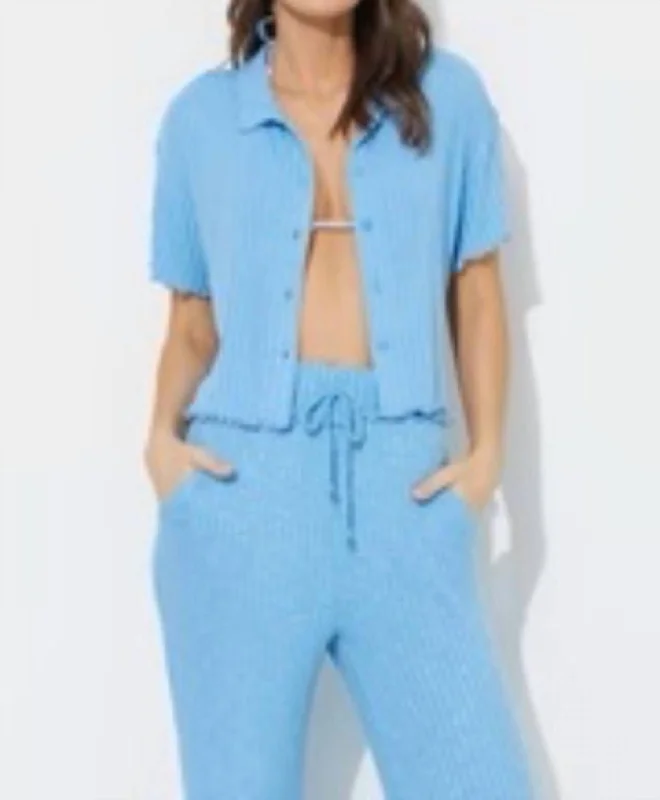 Last Chance Lettuce Edge Rib Pant In Blue