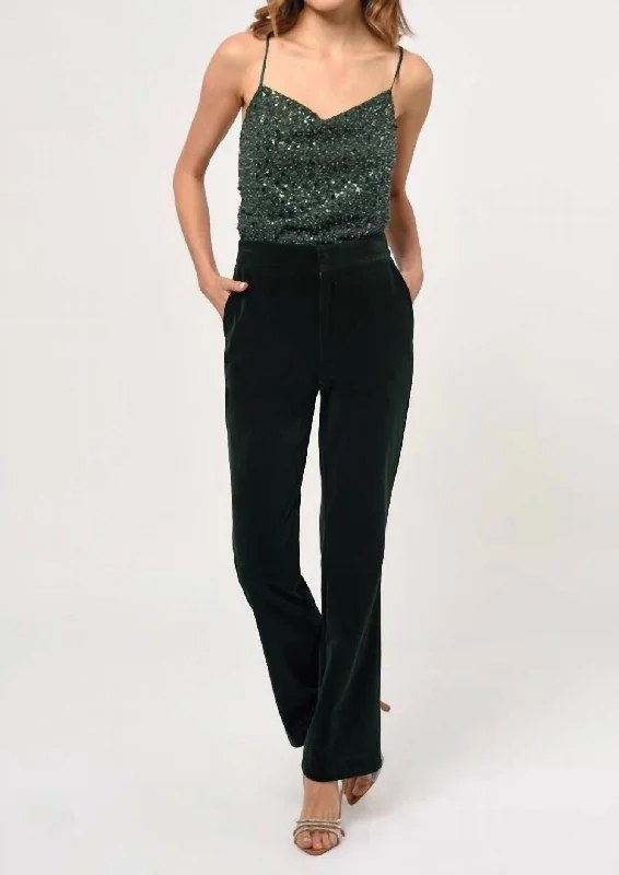 Deal Dash Milton Velvet Straight Leg Trouser In Forest Green