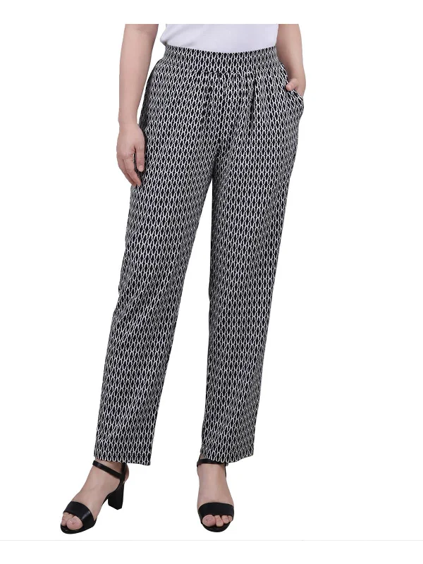 Shop and Save Petites Womens Printed Mid Rise Straight Leg Pants