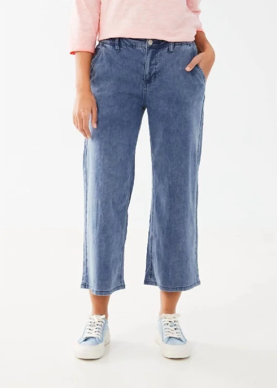 Price Drop Pull-On Wide Leg Crop Jeans In Med Wash