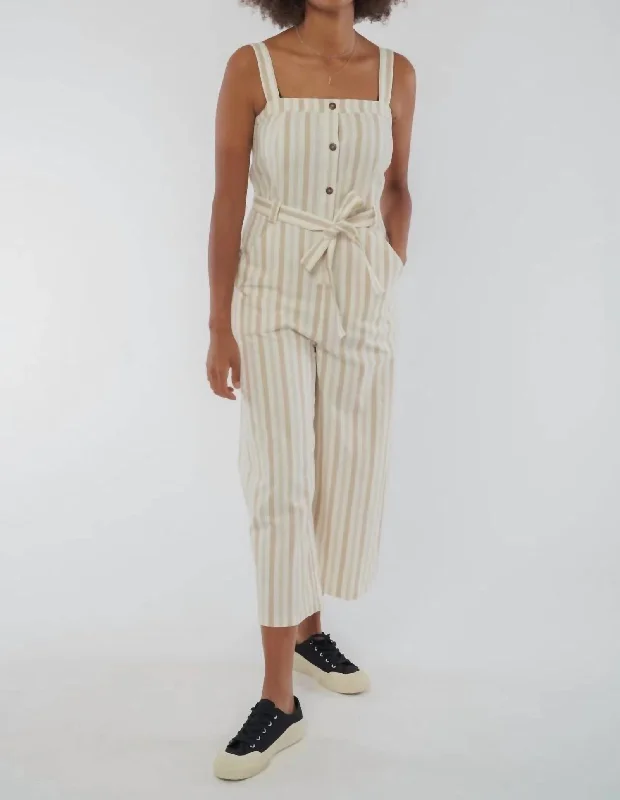 Instant Discount Rena Striped Jumpsuit In Beige Striped