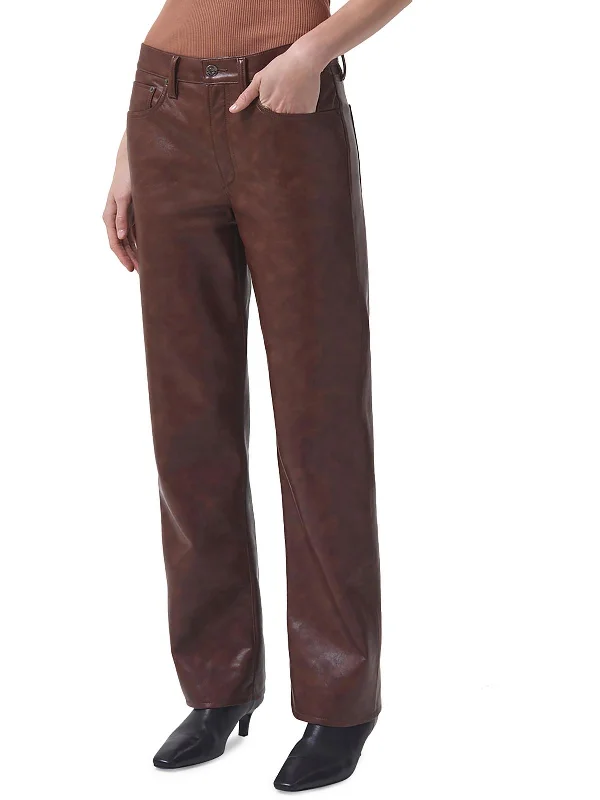 Super Sale Sloane Womens Recycled Leather High Rise Straight Leg Jeans