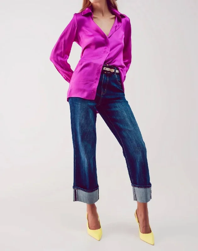 New Arrival Straight Leg Cuffed Jeans In Mid Wash