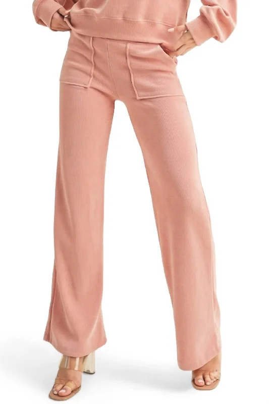 Value Deals Wide Leg Ribbed Pants In Dusty Rose