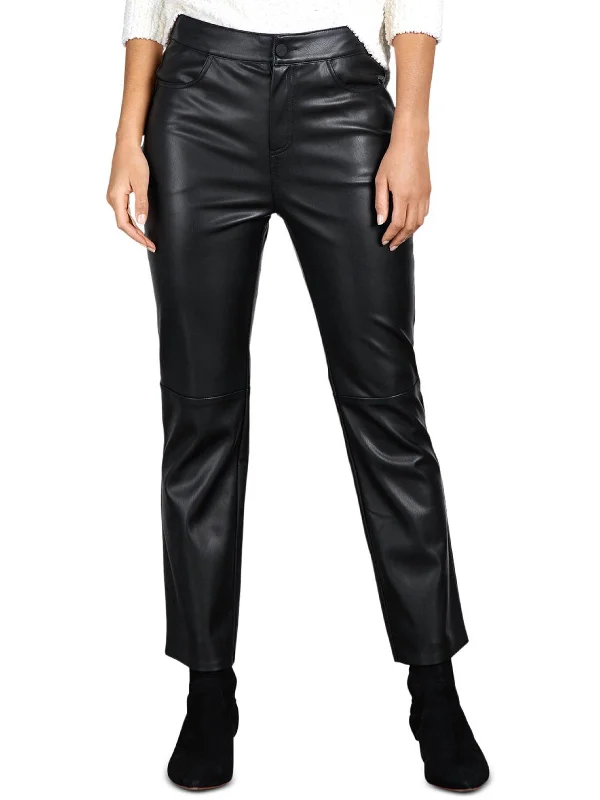 Hurry In Womens Faux Leather Fleece Lined Cropped Pants