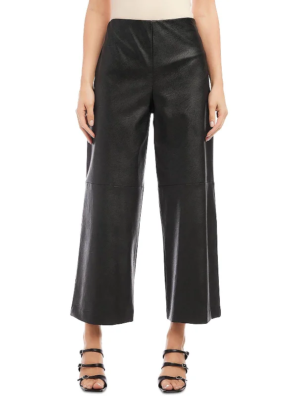 While Supplies Last Womens Faux Leather High Rise Wide Leg Pants