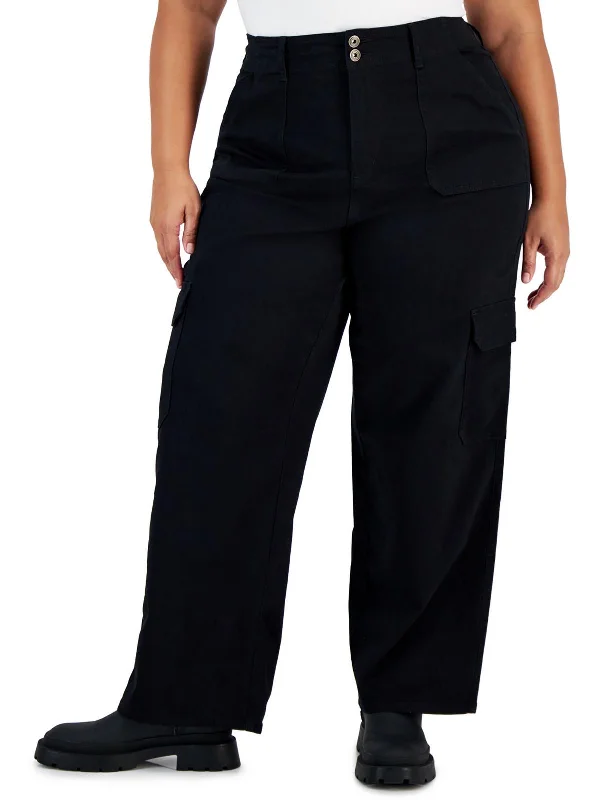 Act Now Womens Relaxed Fit Wide Leg Cargo Pants