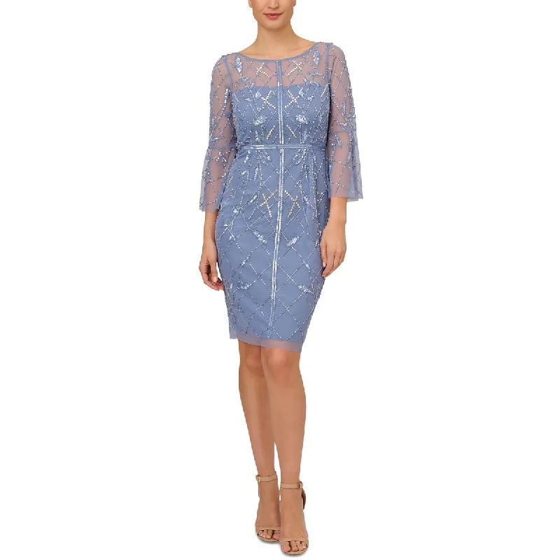 Stock Clearance Adrianna Papell Womens Beaded Boat-Neck Sheath Dress