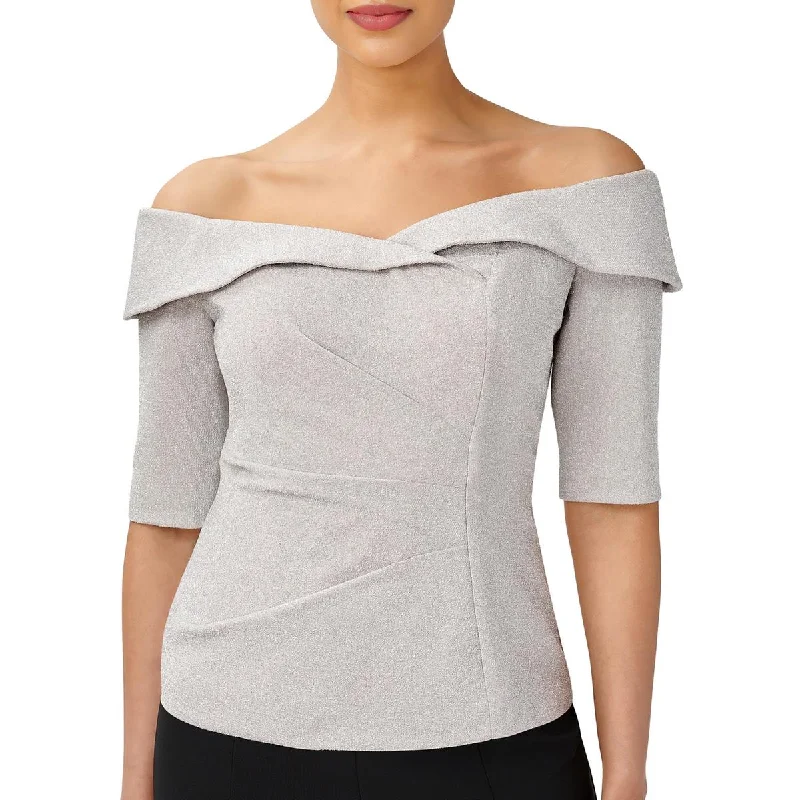 Deal Explosion Adrianna Papell Womens Metallic Gathered Off The Shoulder