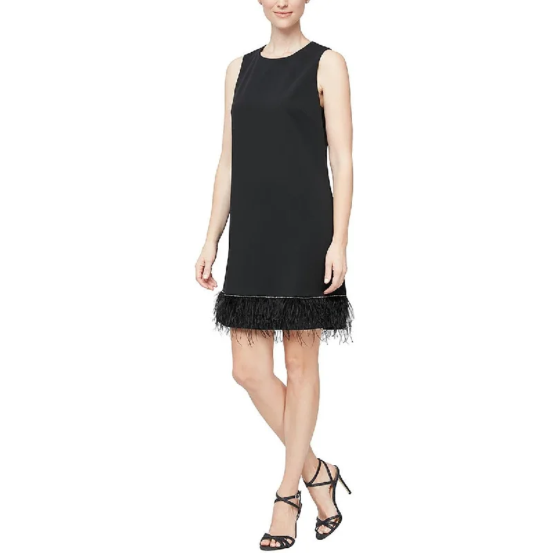 New Markdowns Alex & Eve Womens Embellished Feather Trim Shift Dress
