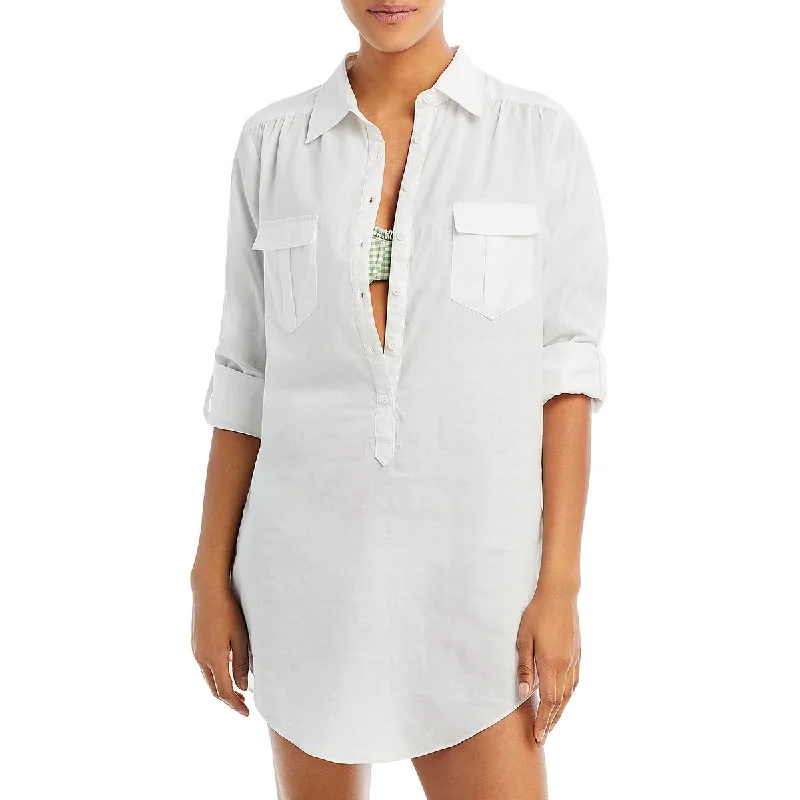 Year-End Sale Aqua Swim Womens Collared Long Cover-Up