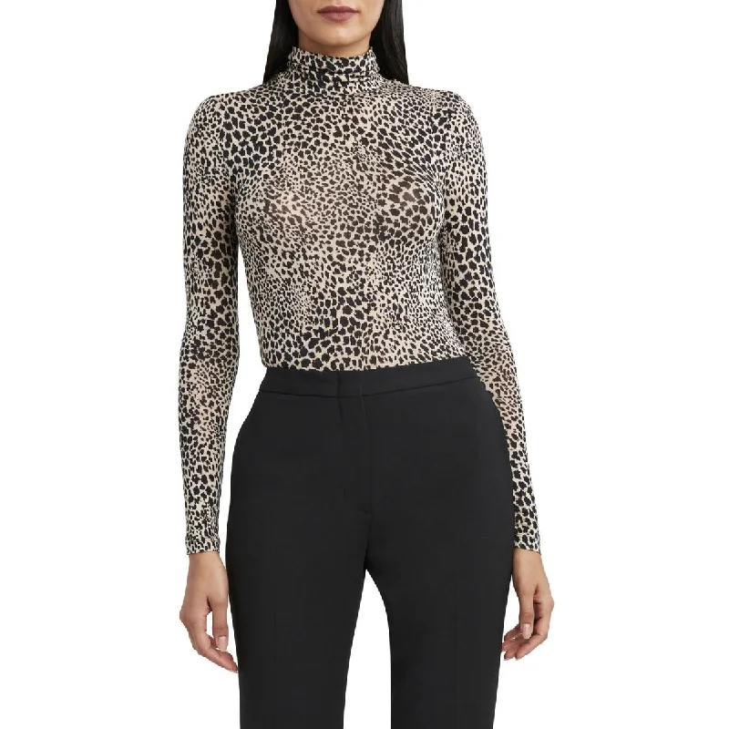 Final Markdown BCBG Max Azria Women's Animal Print Long Sleeve Modal Blend Mock Neck Top
