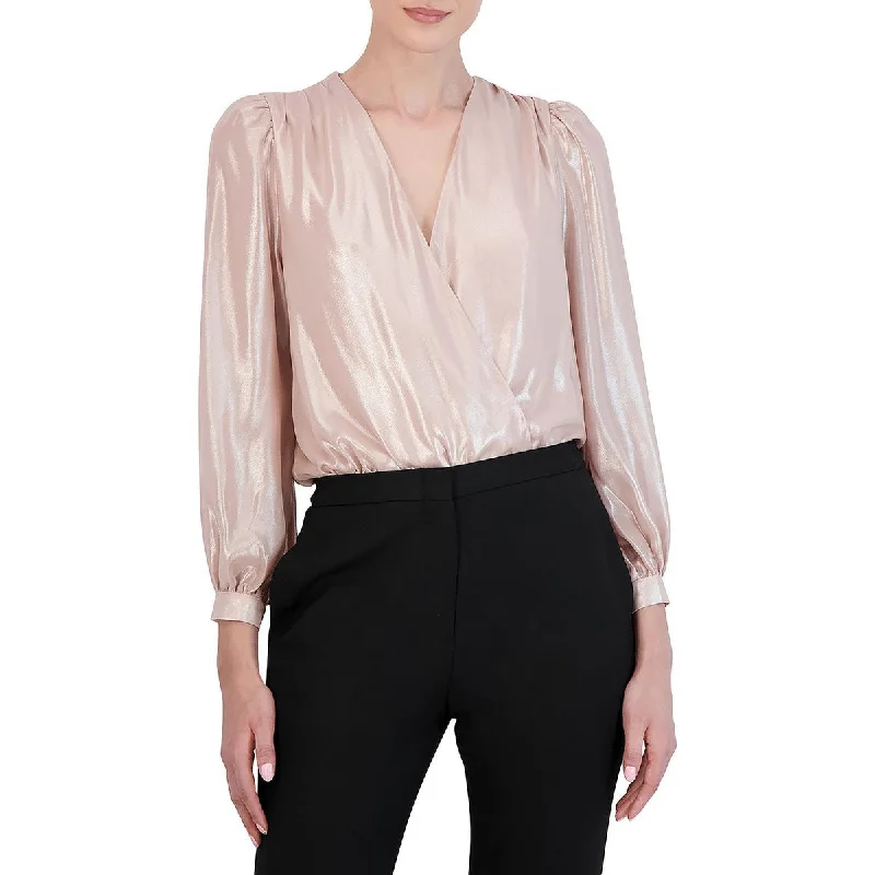 Customer Appreciation Sale BCBGMAXAZRIA Womens Metallic V-Neck Bodysuit