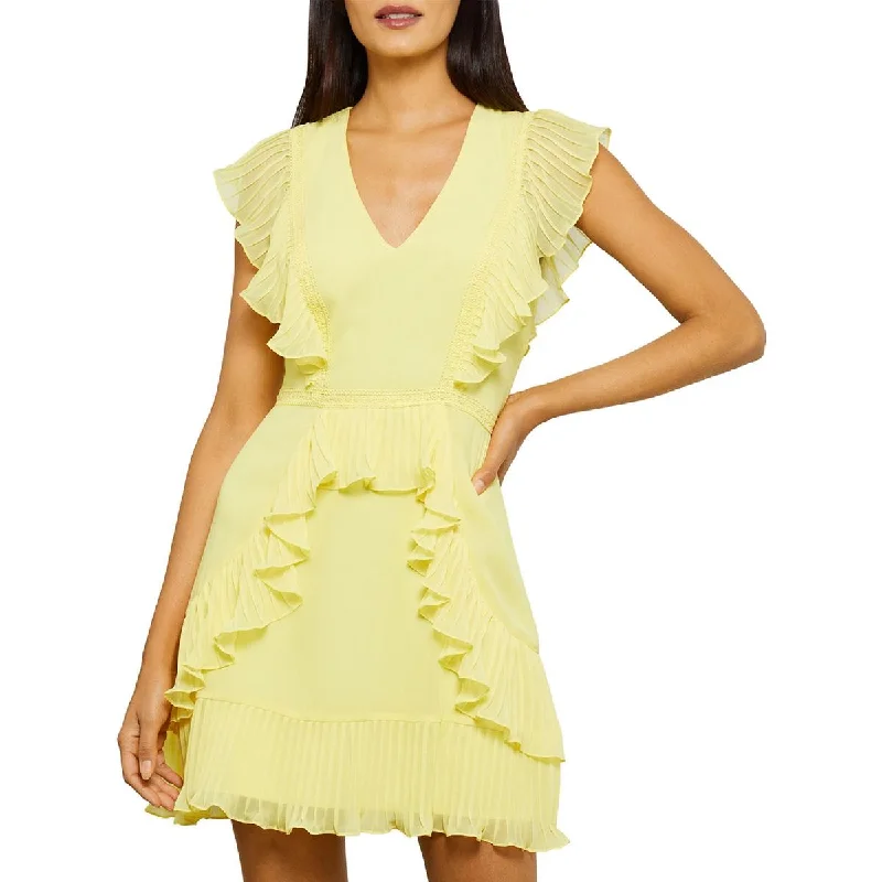 Value Deals BCBGMAXAZRIA Womens Pleated Lace Mini Dress