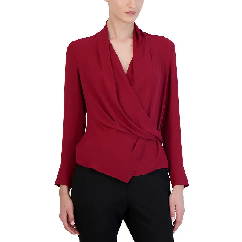 Anniversary Sale BCBGMAXAZRIA Womens Woven Faux Wrap Wrap Top