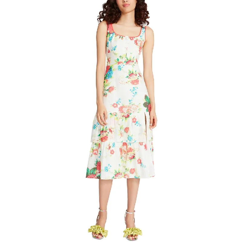 Loyalty Reward Betsey Johnson Womens Riviera Floral Front Slit Midi Dress