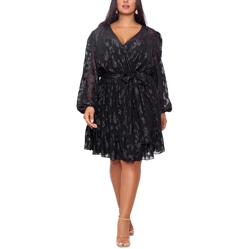 Exclusive Offers Betsy & Adam Womens Plus Burnout Metallic Fit & Flare Dress