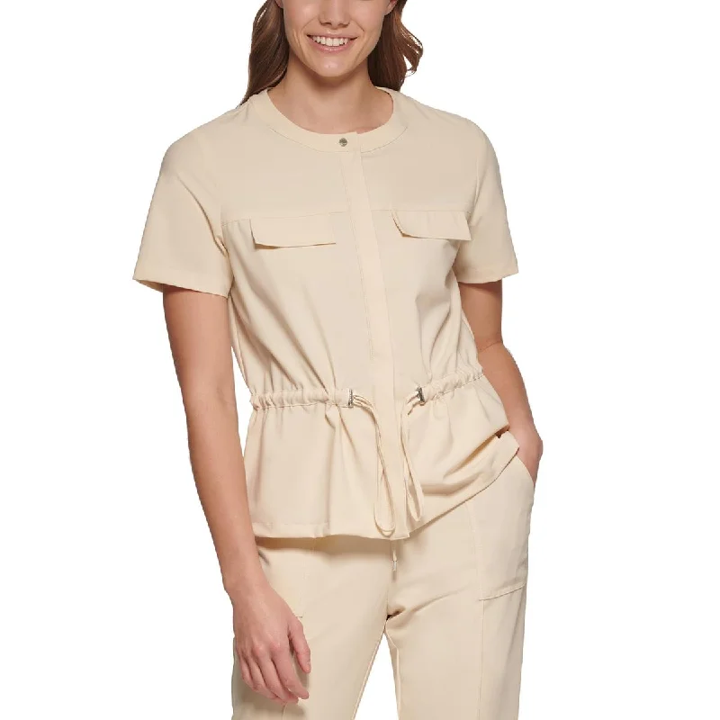 Low Prices Calvin Klein Womens Drawstring Waist Short Sleeve Button-Down Top
