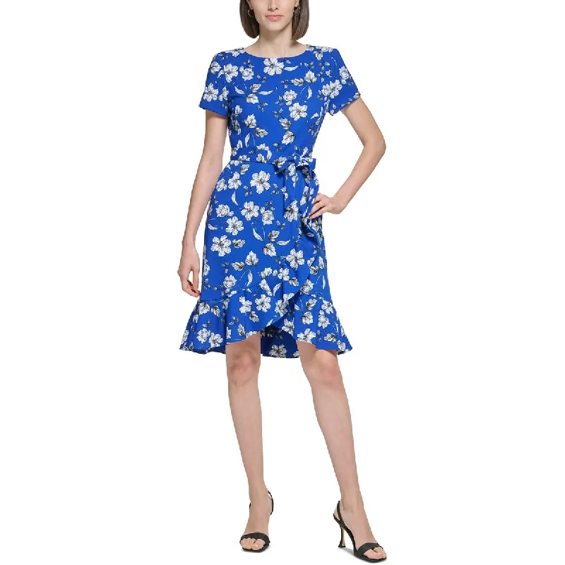 Deep Discounts Calvin Klein Womens Petites Floral Print Crepe Fit & Flare Dress