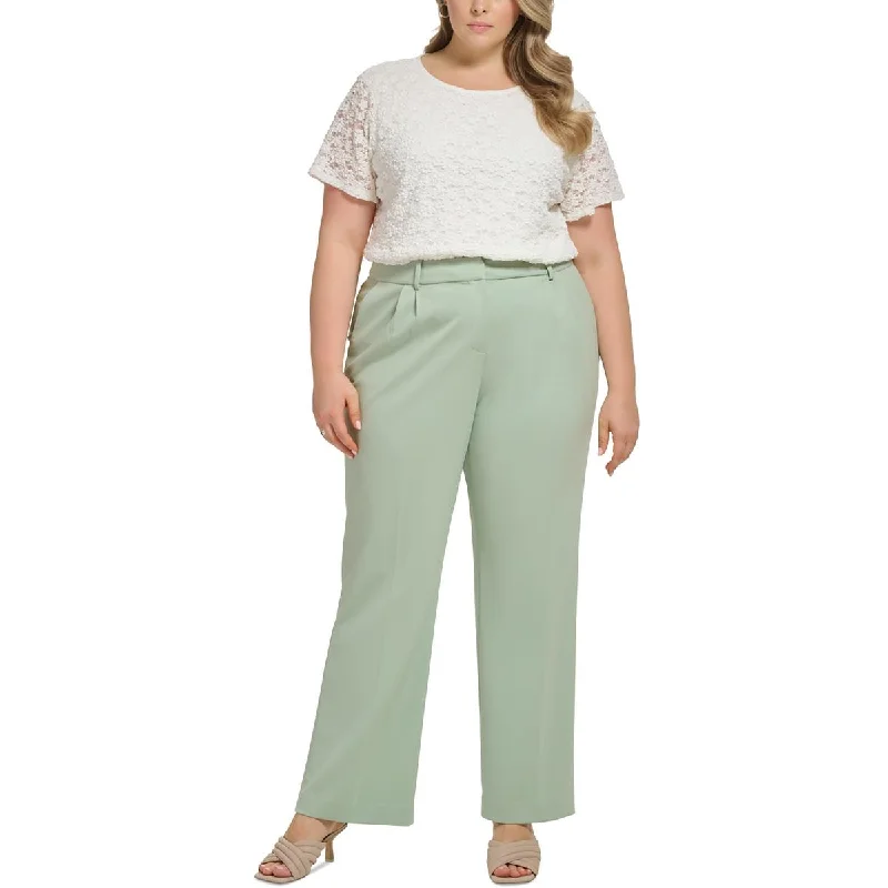 Time-Limited Offer Calvin Klein Womens Plus High Rise Pleated Wide Leg Pants