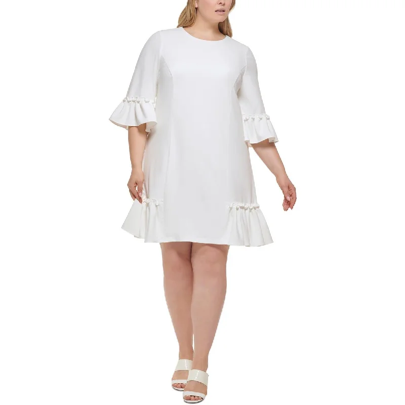 Price Slash Calvin Klein Womens Plus Crepe Ruffled Sheath Dress